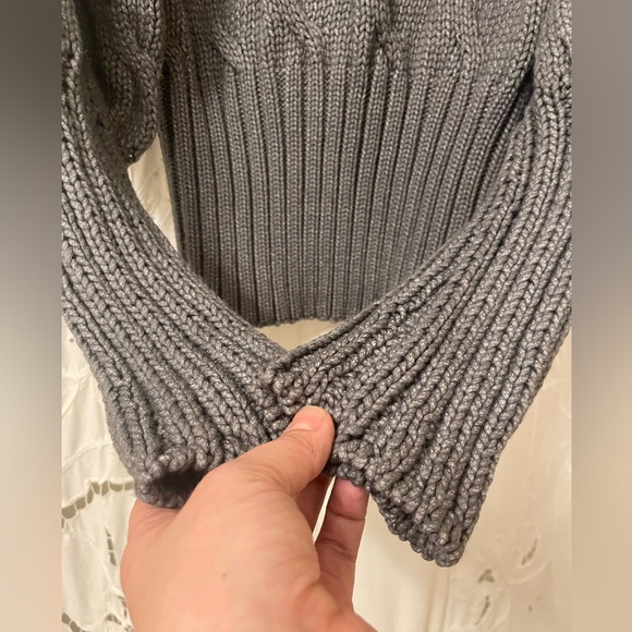Nordstrom 4SI3NNA Drea Cable Knit Gray Sweater, Bishop Sleeves - Picture 11 of 14